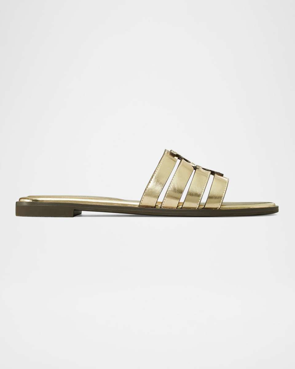 Ines Caged Metallic Flat Slide Sandals